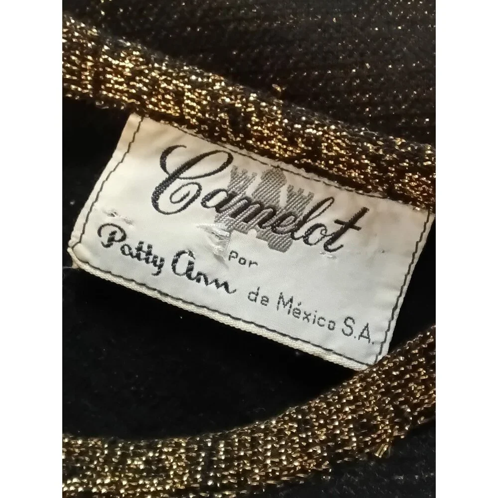 Vintage Camelot Patty Ann Dress Black & Gold Sheath Belted Medium - Picture 3 of 9